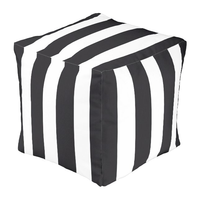 Black and White Stripe Indoor Pouf (Angled Front)