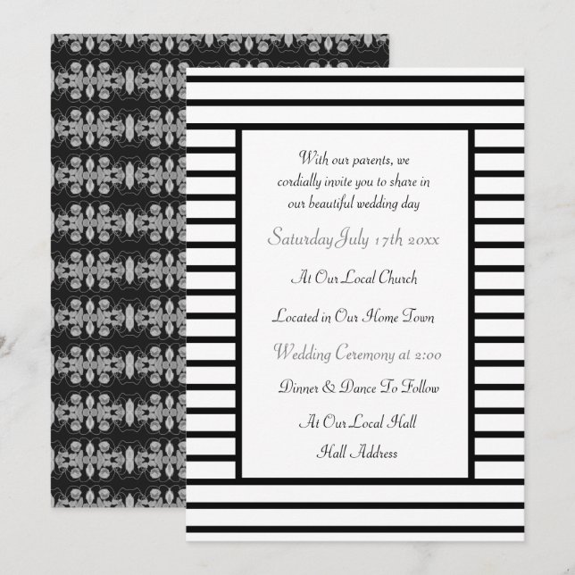 Black And White StrIpe Invitation (Front/Back)