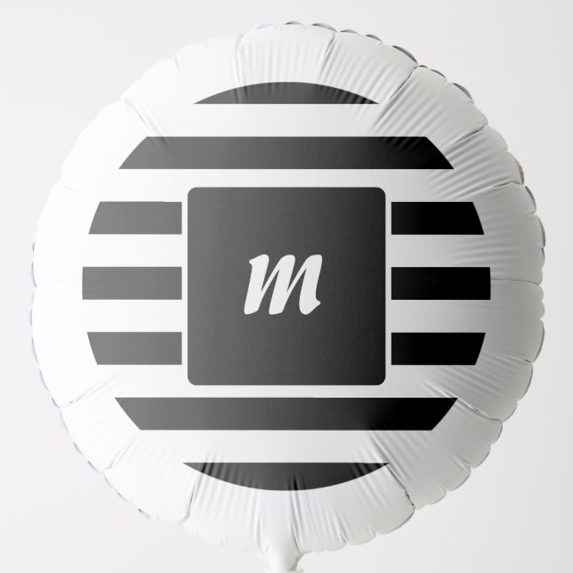 Black and White Stripe Monogram Balloon (Front)