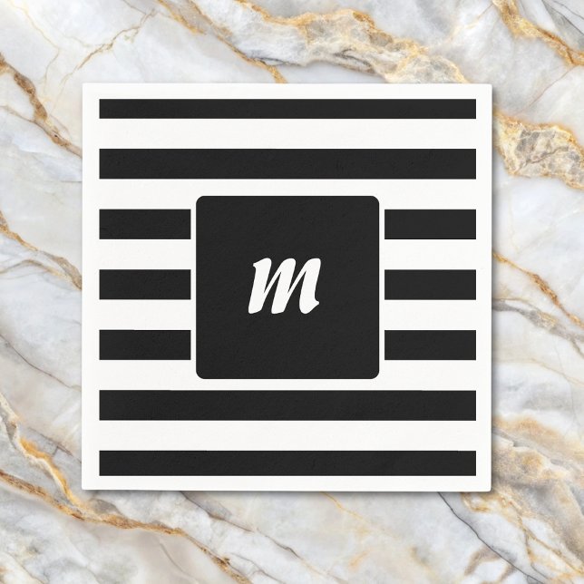 Black and White Stripe Monogram Napkins (Creator Uploaded)