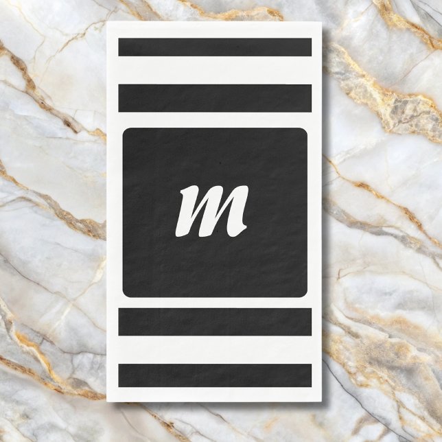 Black and White Stripe Monogram Paper Guest Towels (Creator Uploaded)