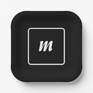 Black and White Stripe Monogram Paper Plates