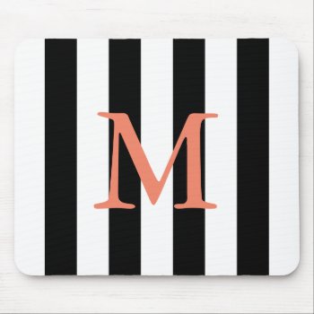 Black And White Stripe Monogrammed Mouse Pad by Whimzy_Designs at Zazzle