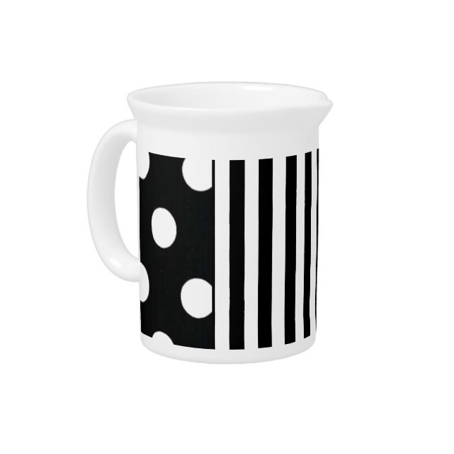 Black and White Stripe on Dot Drink Pitcher (Left)