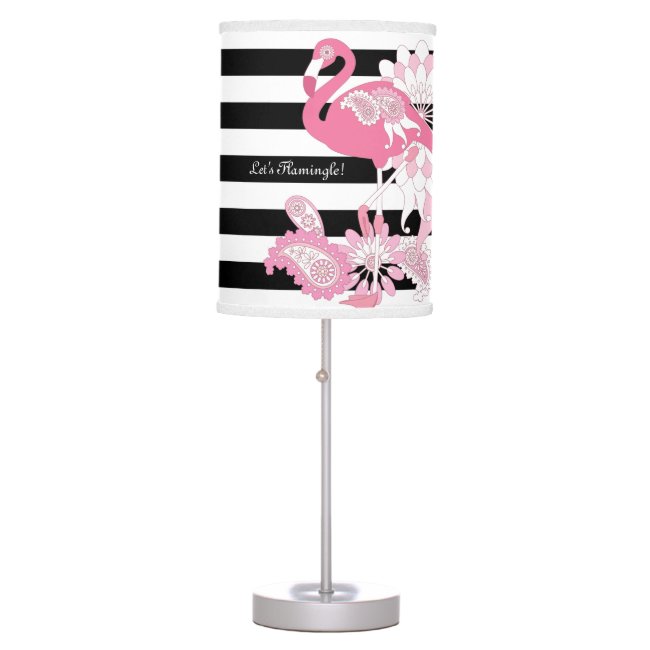 Black and White Stripe Paisley Pink Flamingo
