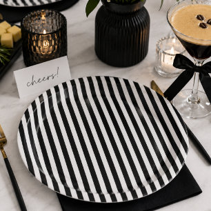 Black and white stripe paper plates