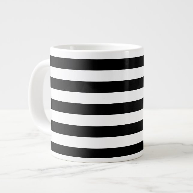 Black and White Stripe Pattern Large Coffee Mug (Front Left)