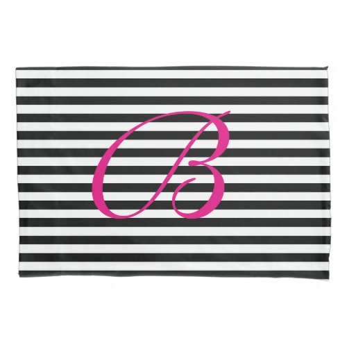 Black and white stripe pattern monogram pillowcase