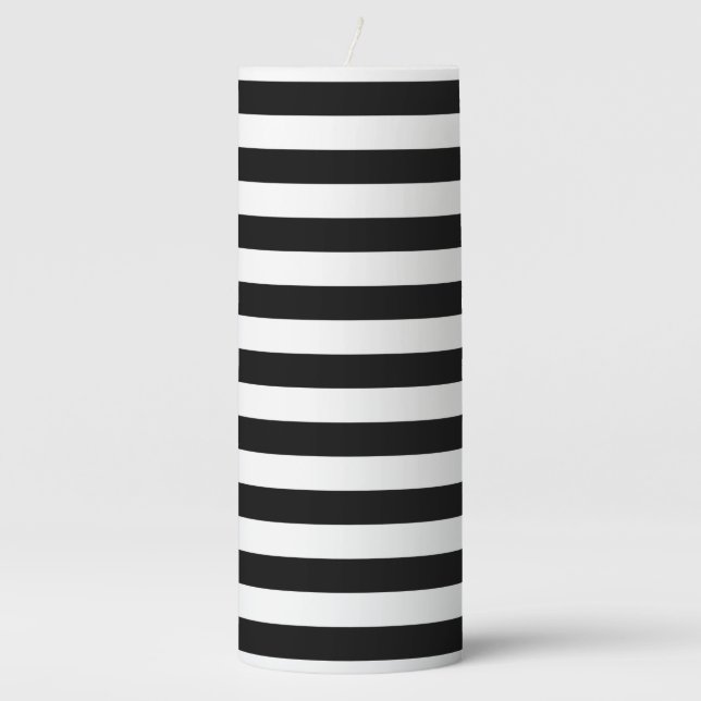 Black and White Stripe Pattern Pillar Candle (Front)