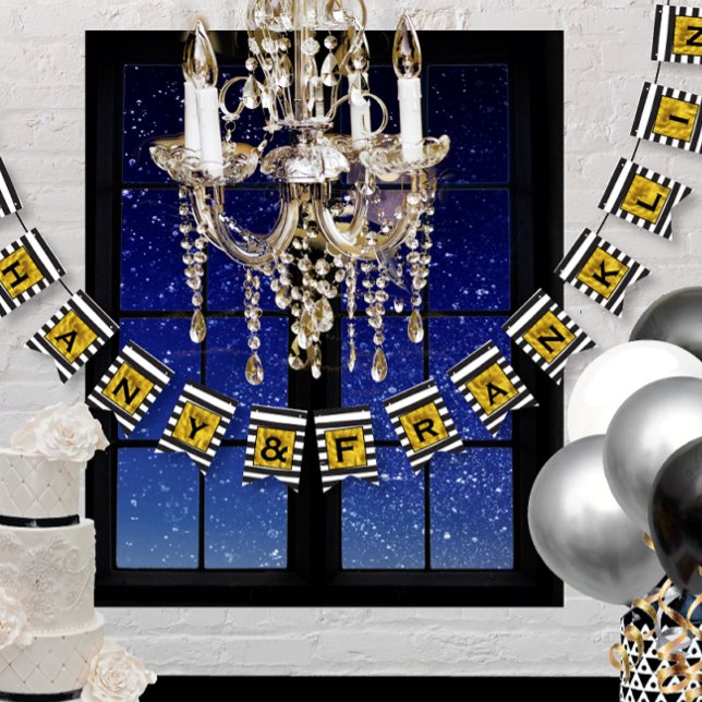 Black and White Stripe Pattern with Gold Wedding Bunting Flags (Creator Uploaded)