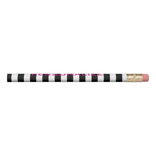Black and white stripe pencils with custom name (Rotated 90)