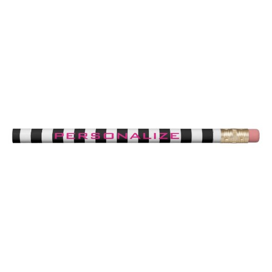 Black and white stripe pencils with custom name (Front)