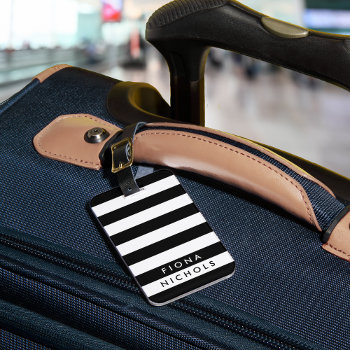 Black And White Stripe Personalized Luggage Tag by RedwoodAndVine at Zazzle
