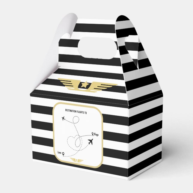 Black and white stripe pilot  favor boxes (Front Side)