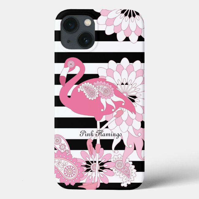 Black and White Stripe Pink Flamingo