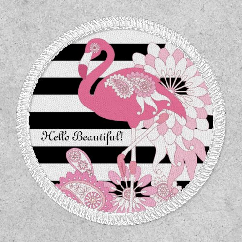 Black and White Stripe Pink Flamingo Patch