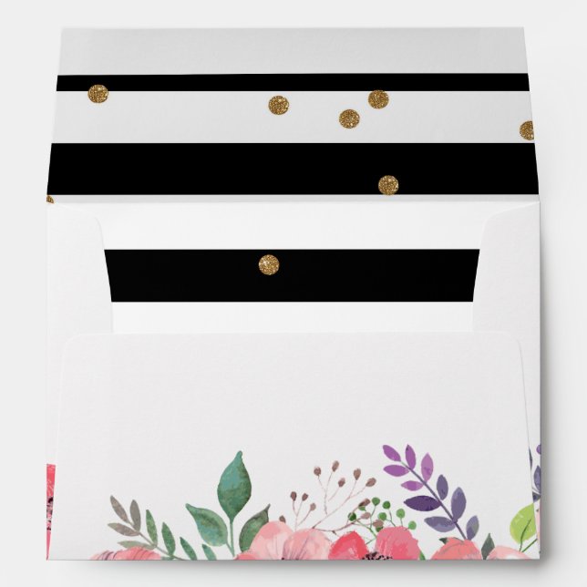 Black and white stripe, pink floral & gold glitter envelope (Back (Bottom))