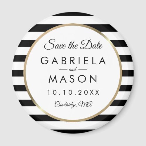 Black and White Stripe Save the Date Magnet