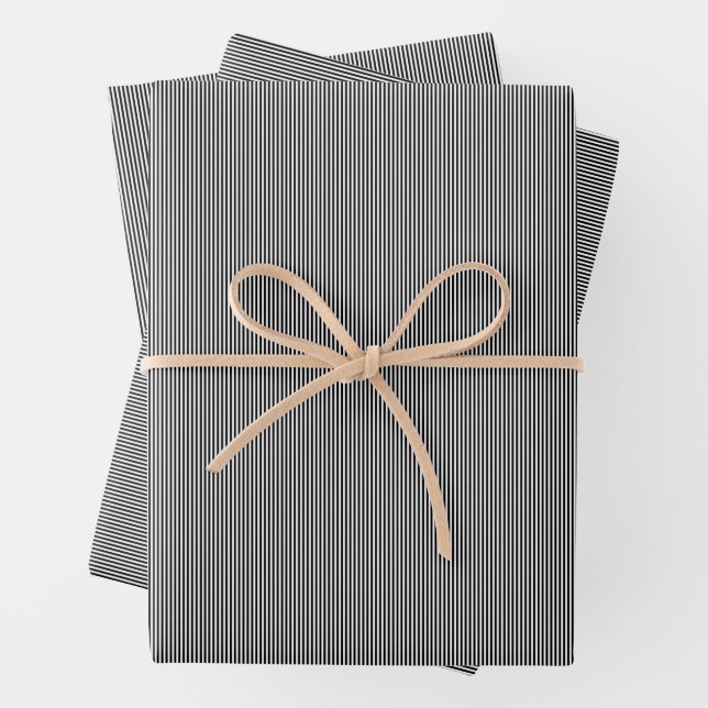 Black and white stripe simple Christmas holiday Wrapping Paper Sheets (In situ)