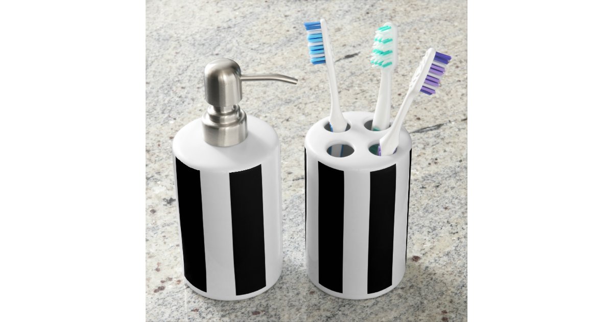 Black And White Stripe Soap Dispenser Amp Toothbrush Holder
