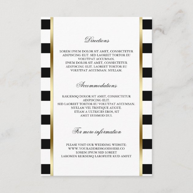 Black And White Stripe Wedding Details Information Enclosure Card