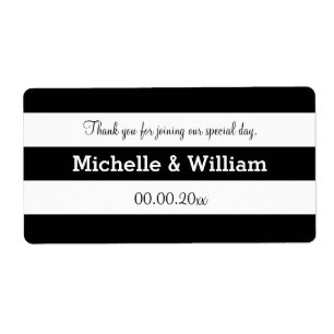Black and white stripe wedding water bottle labels