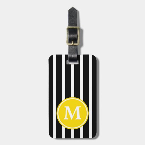 Black and White Stripe With Yellow Monogram Luggage Tag