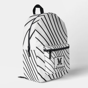Black and white striped Abstract minimal Monogram Printed Backpack