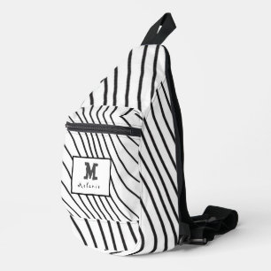 Black and white striped Abstract minimal Monogram Sling Bag