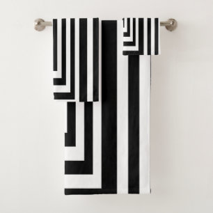 Black and White Striped Bath Towel Set