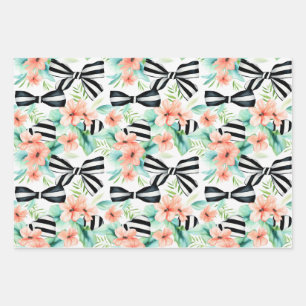 Black and White Striped Bows Coquette Pattern Wrapping Paper Sheets