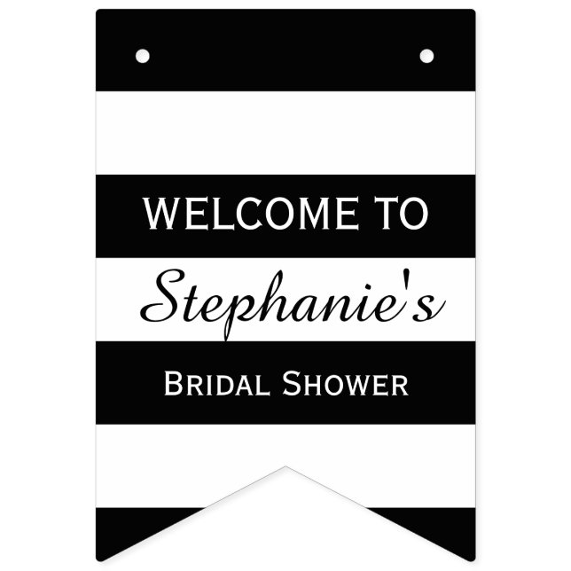 Black and White Striped Bridal Shower  Bunting Flags (First Flag)