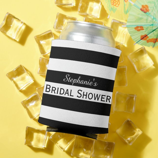 Black and White Striped Bridal Shower Can Cooler (In Situ Summer)
