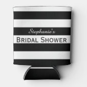 Black and White Striped Bridal Shower Can Cooler (Front)