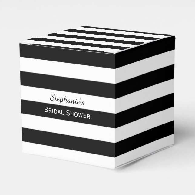 Black and White Striped Bridal Shower Favor Boxes (Front Side)
