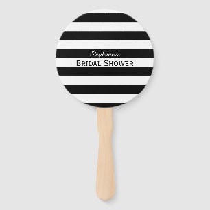 Black and White Striped Bridal Shower Hand Fan