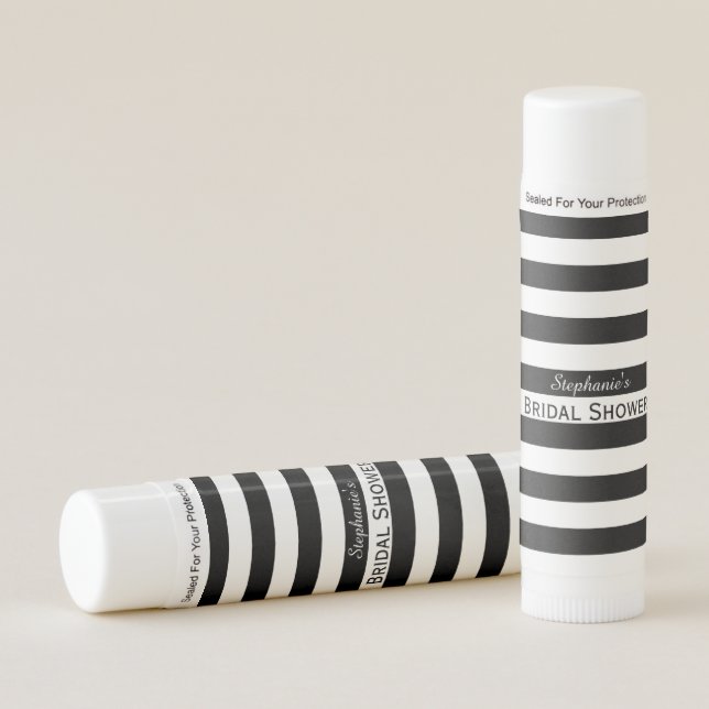 Black and White Striped Bridal Shower Lip Balm (Front)