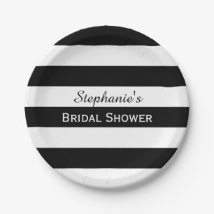 Black and White Striped Bridal Shower Paper Plates