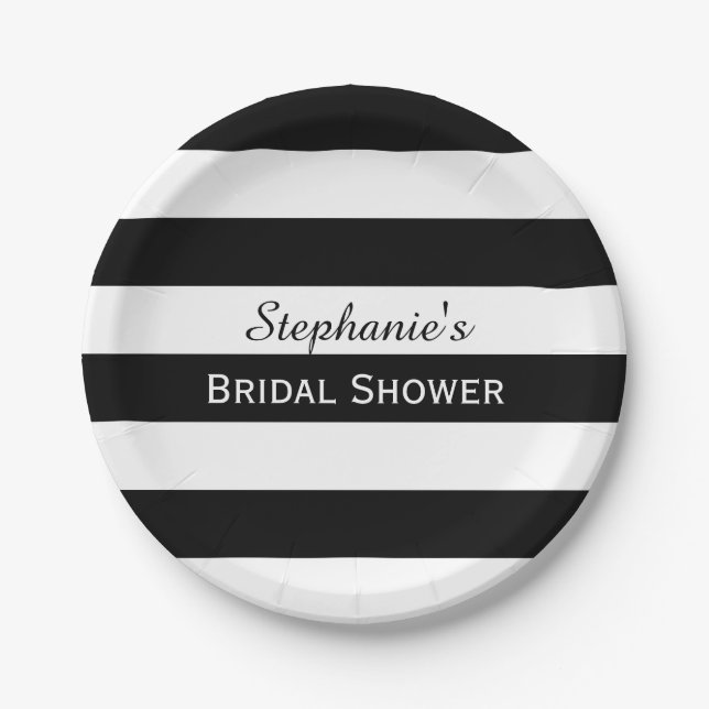 Black and White Striped Bridal Shower Paper Plates (Front)