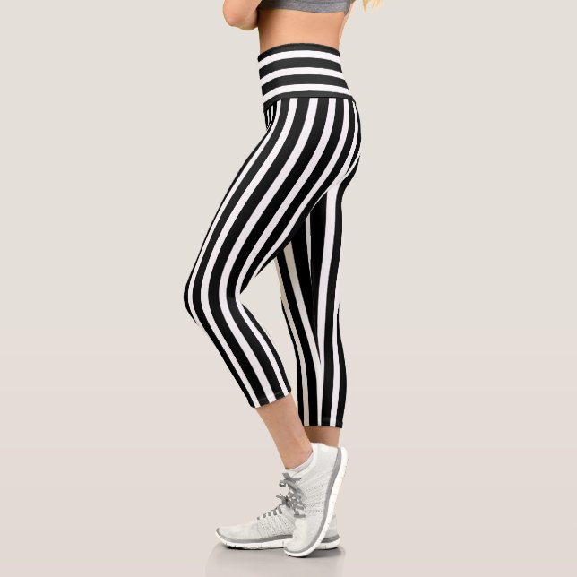 Black and White Striped Capri Leggings (Left)