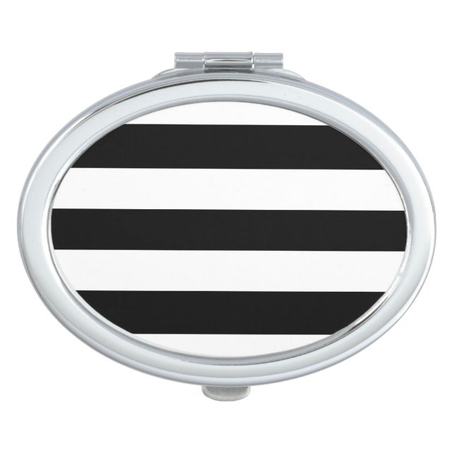 Black and White Striped Compact Mirror (Front)