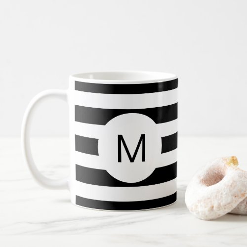Black and White Striped Custom Color Monogram  Coffee Mug
