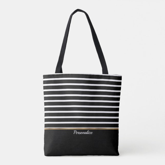Black and White Striped - Customize Tote Bag (Back)