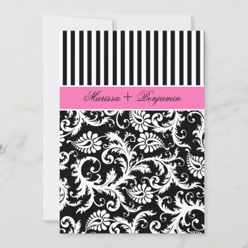 Black and White Striped Damask Wedding Invite