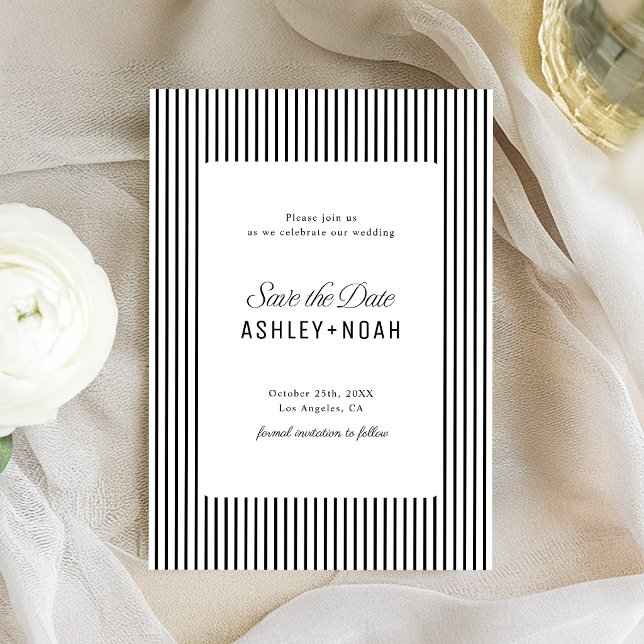 Black And White Striped Elegance Classy Wedding Save The Date (Black And White Striped Elegance Classy Wedding Save The Date)