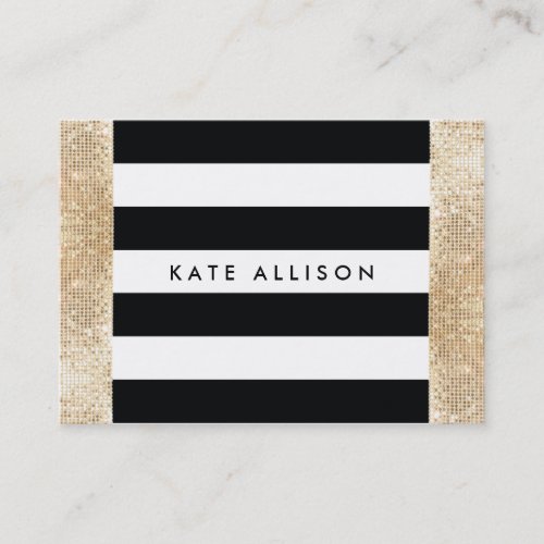 Black and White Striped FAUX Gold Sequin Beauty Business Card