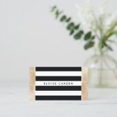 Black and White Striped FAUX Gold Sequin Beauty Business Card (Standing Front)