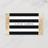 Black and White Striped FAUX Gold Sequin Beauty Business Card (Front)