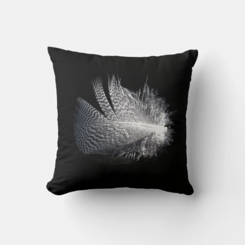 Black and White Striped Feather Floating on a Pond Throw Pillow