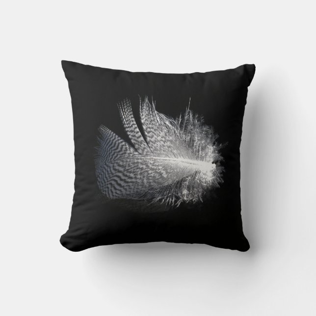 Black and White Striped Feather Floating on a Pond Throw Pillow (Front)